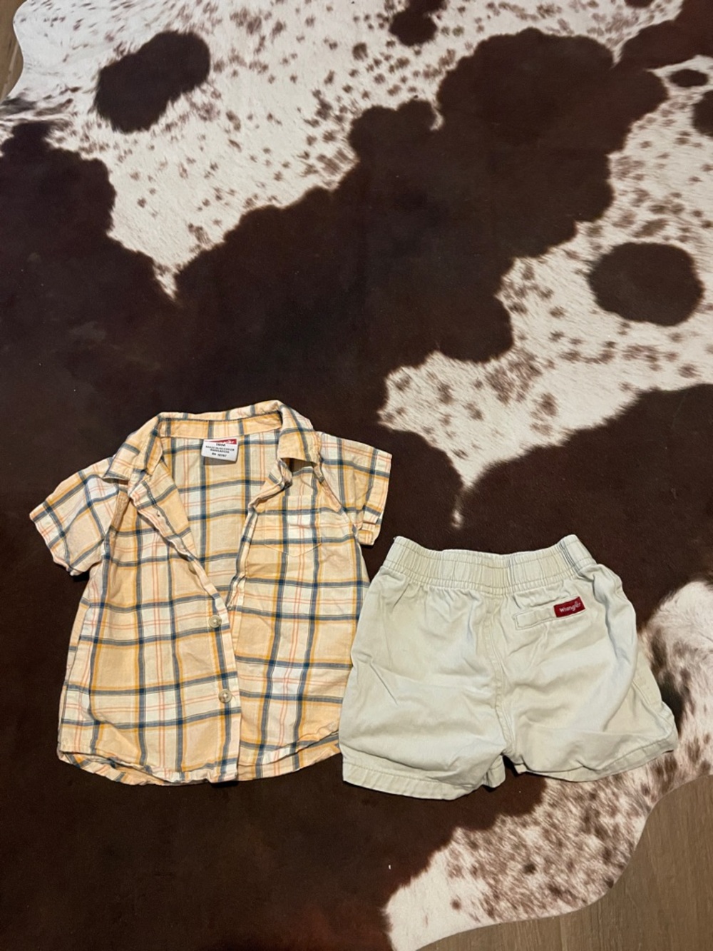 Wrangler Yellow Plaid Shirt with Cream Shorts Kids Matching Set